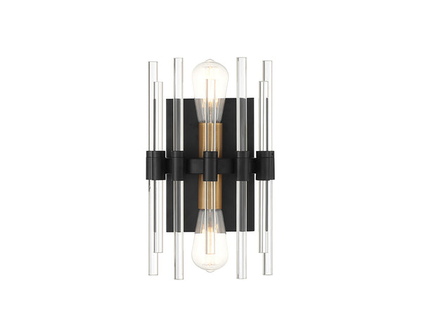 Santiago 2-Light Wall Sconce in Matte Black with Warm Brass Accents