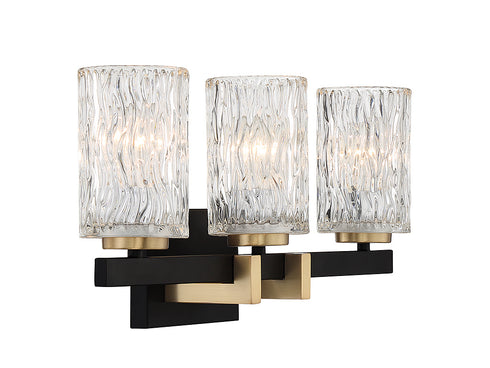 Keene 3-Light Bathroom Vanity Light in Matte Black with Warm Brass Accents