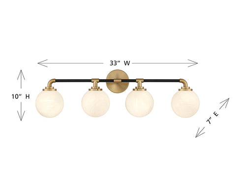Dresden 4-Light Bathroom Vanity Light in Matte Black with Warm Brass Accents