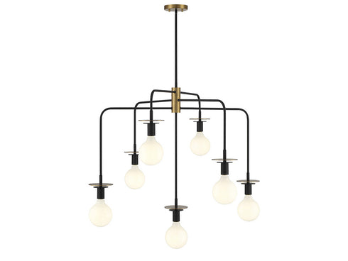 Godfrey 7-Light Chandelier in Matte Black with Warm Brass Accents