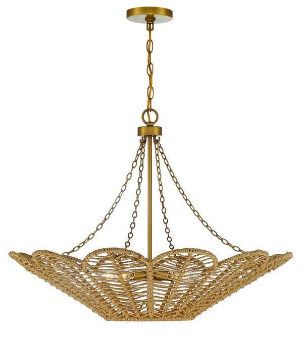Cyperas 5-Light Pendant in Warm Brass and Rope