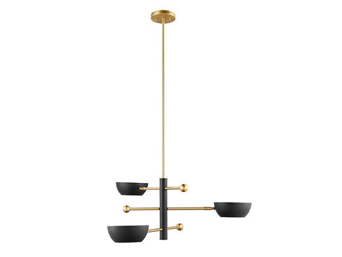 3-Light Chandelier in White and Natural Brass