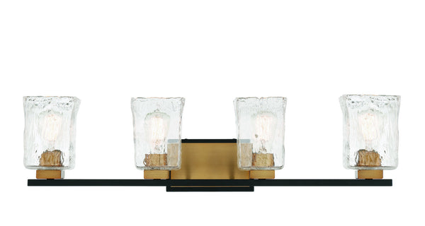 Sidney 4-Light Bathroom Vanity Light in Matte Black with Warm Brass Accents