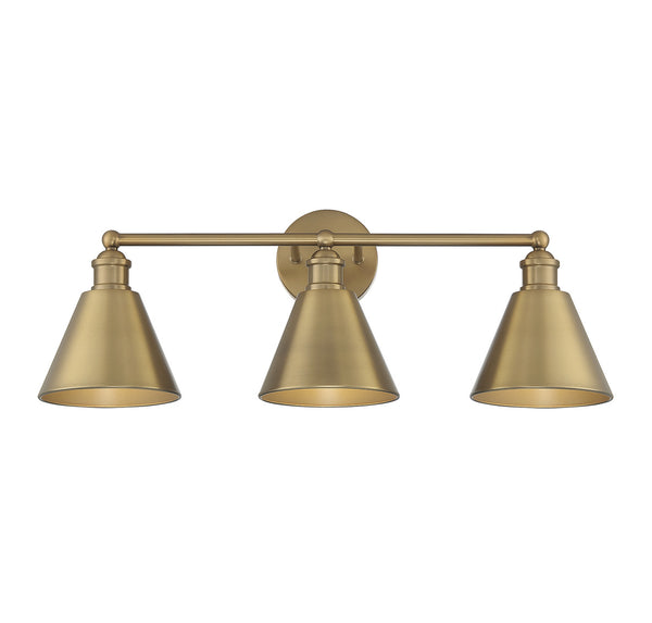 3-Light Bathroom Vanity Light in Natural Brass