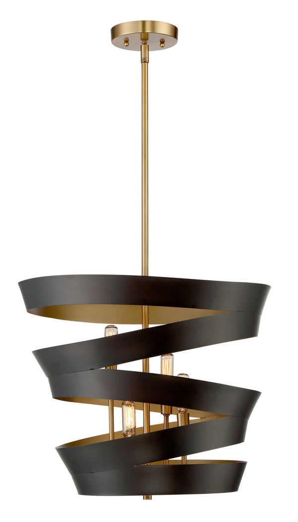 4-Light Pendant in Matte Black with Gold