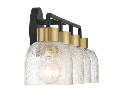 Flagler 4-Light Bathroom Vanity Light in Matte Black with Warm Brass Accents