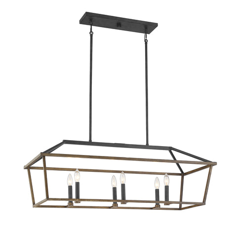 Oaklawn 6-Light Linear Chandelier in Whiskey Wood