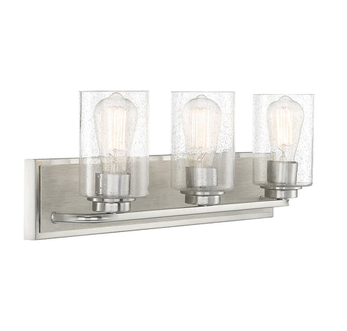 Sheppard 3-Light Bathroom Vanity Light in Satin Nickel with Greywood