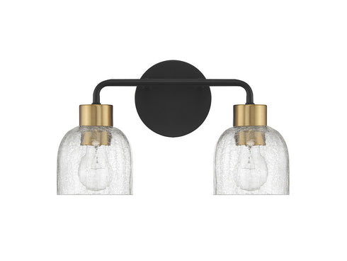 Flagler 2-Light Bathroom Vanity Light in Matte Black with Warm Brass Accents
