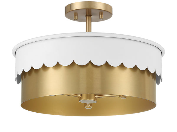 3-Light Ceiling Light in White and Natural Brass