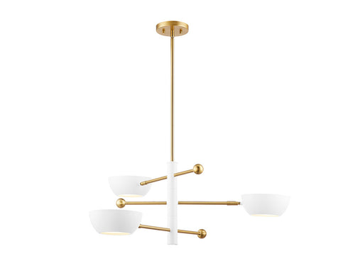 3-Light Chandelier in White and Natural Brass