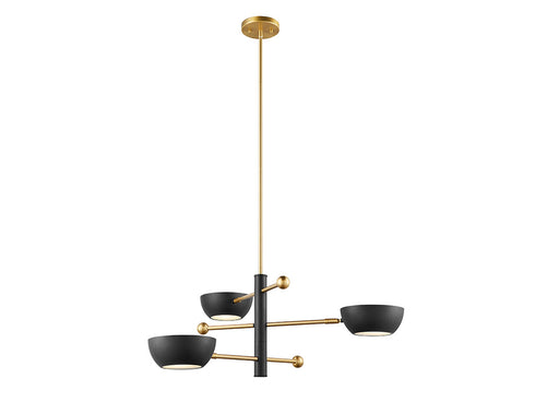 3-Light Chandelier in White and Natural Brass