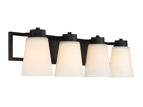 Russo 4-Light Bathroom Vanity Light in Matte Black with Warm Brass Accents