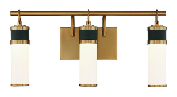 Abel 3-Light LED Bathroom Vanity Light in Matte Black with Warm Brass Accents