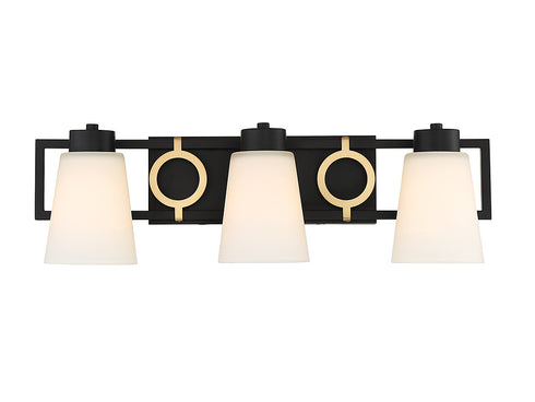 Russo 3-Light Bathroom Vanity Light in Matte Black with Warm Brass Accents