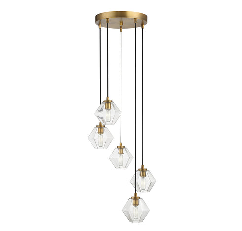 5-Light Chandelier in Natural Brass