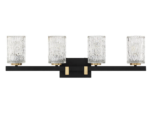 Keene 4-Light Bathroom Vanity Light in Matte Black with Warm Brass Accents