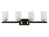 Keene 4-Light Bathroom Vanity Light in Matte Black with Warm Brass Accents