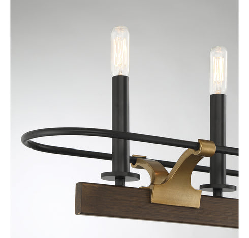 Icarus 6-Light Linear Chandelier in Burnished Brass with Walnut