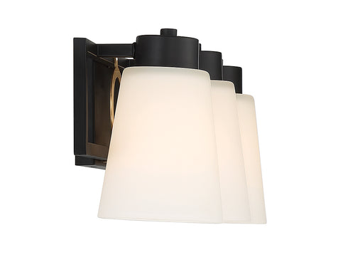 Russo 3-Light Bathroom Vanity Light in Matte Black with Warm Brass Accents