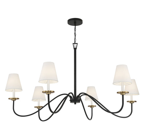 6-Light Chandelier in Black with Natural Brass Accents