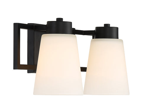 Russo 2-Light Bathroom Vanity Light in Matte Black with Warm Brass Accents