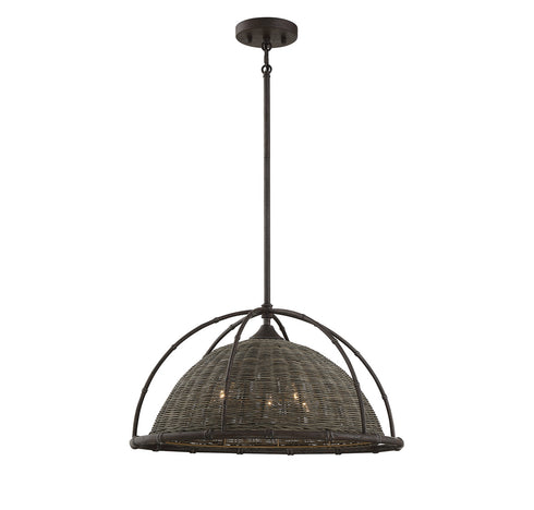 Trentino 3-Light Pendant in Gunsmoke with Gray Rattan