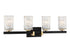 Keene 4-Light Bathroom Vanity Light in Matte Black with Warm Brass Accents