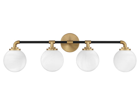 Dresden 4-Light Bathroom Vanity Light in Matte Black with Warm Brass Accents