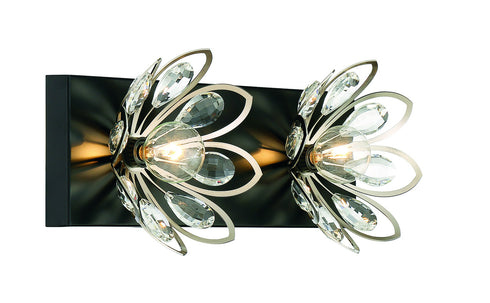 Poppy 2-Light Bathroom Vanity Light in Matte Black with Satin Nickel Accents