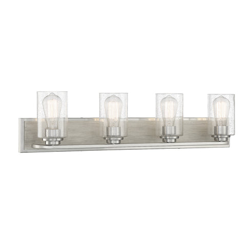 Sheppard 4-Light Bathroom Vanity Light in Satin Nickel with Greywood