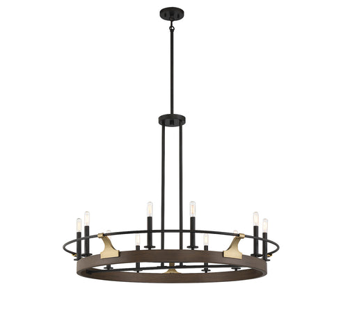 Icarus 10-Light Chandelier in Burnished Brass with Walnut