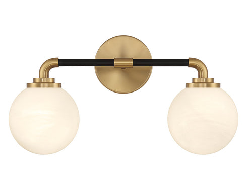 Dresden 2-Light Bathroom Vanity Light in Matte Black with Warm Brass Accents