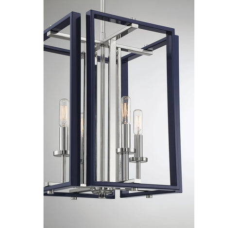 Champlin 4-Light Pendant in Navy with Polished Nickel Accents