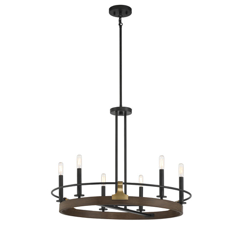 Icarus 6-Light Chandelier in Burnished Brass with Walnut