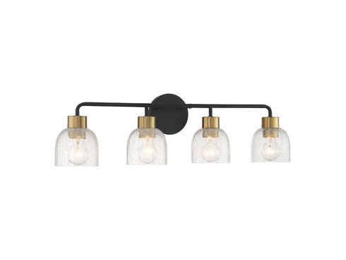 Flagler 4-Light Bathroom Vanity Light in Matte Black with Warm Brass Accents