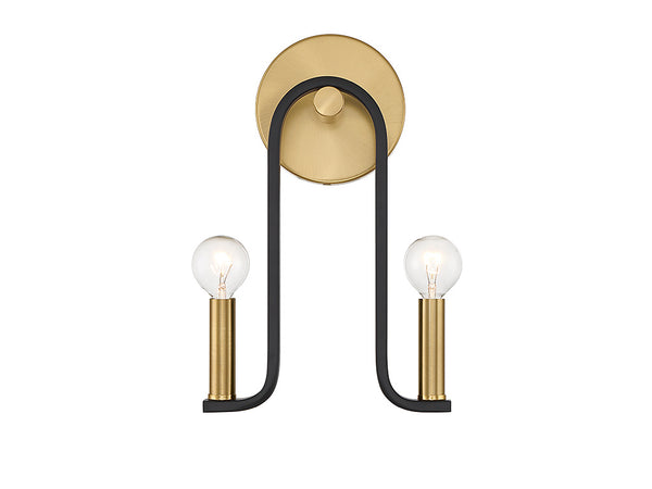Archway 2-Light Wall Sconce in Matte Black with Warm Brass Accents