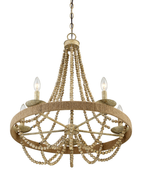 5-Light Chandelier in Natural Wood with Rope