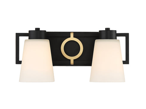 Russo 2-Light Bathroom Vanity Light in Matte Black with Warm Brass Accents