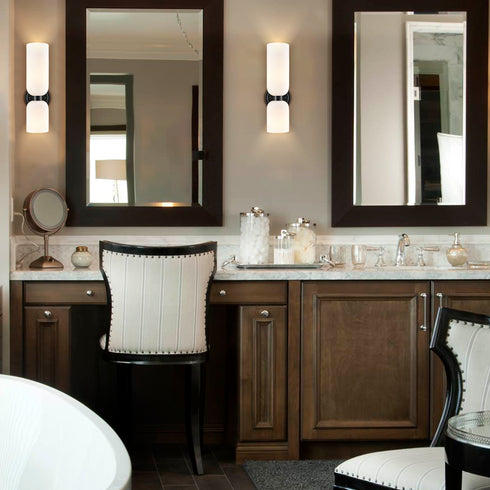 Pitigliano 2-Pack Modern Black Wall Sconces 2-Light Vanity Light, Milky White Glass