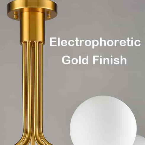 Mid-Century Modern Gold Semi Flush Mount Ceiling Light 7-Light Globe Chandelier Light