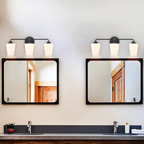 3-Light Black Bathroom Vanity Light Fixture with Milk Glass Shade