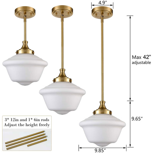 Schoolhouse Glass Pendant Light Fixture for Kitchen Island