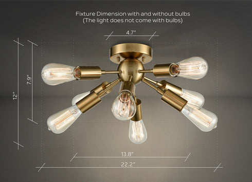 Modern 8-light Brass Sputnik Flush Mount Ceiling Light