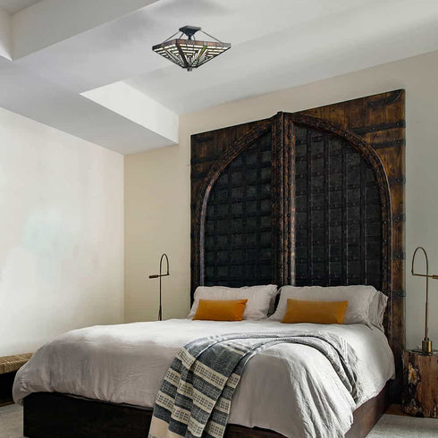 Tiffany Semi Flush Mount Light with Stained Glass Ceiling Light Fixture