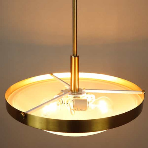 Mid Century Gold Pendant Light with Frosted Glass Shade