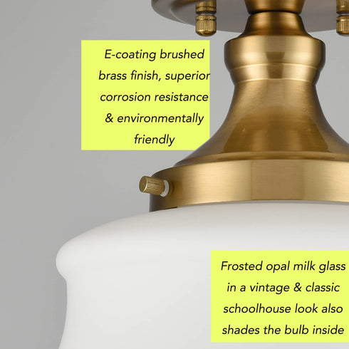 Modern Gold Semi Flush Mount Ceiling Light Schoolhouse Fixture