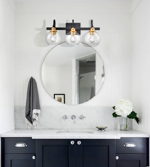 3-light Modern Black Metal with Globe Clear Glass Shade Wall Sconces