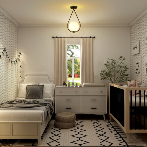 Modern Globe Opal Glass Semi Flush Ceiling Light, Black