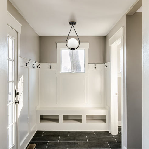 Modern Globe Opal Glass Semi Flush Ceiling Light, Black